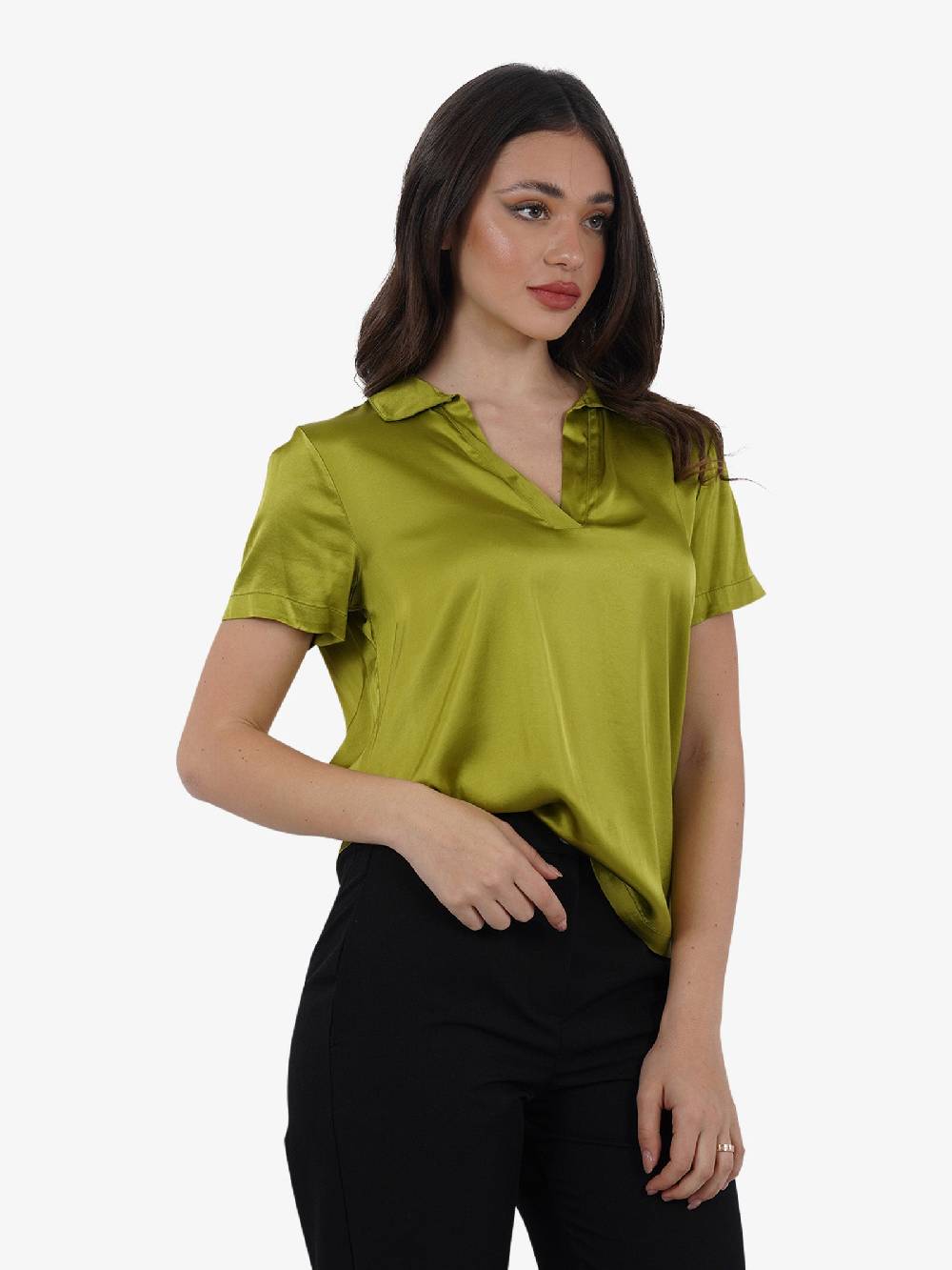 HAVE ONE Polo Scollo A V CWG-L003 Donna Viscosa Verde