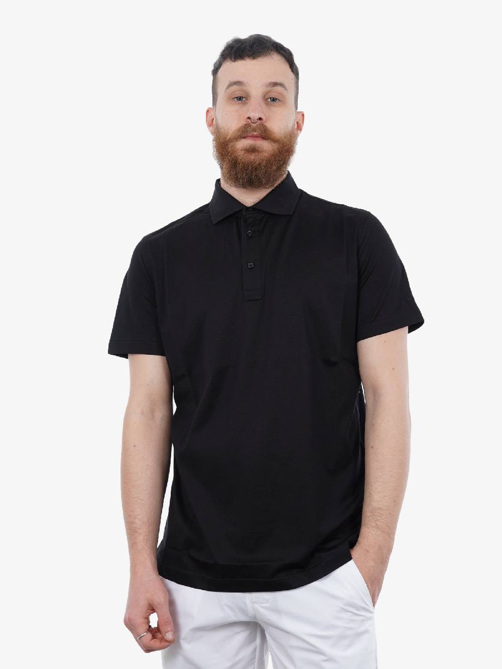 ALESSANDRO DELL'ACQUA Polo Uomo In Cotone Nero Con Dettagli A Contrasto