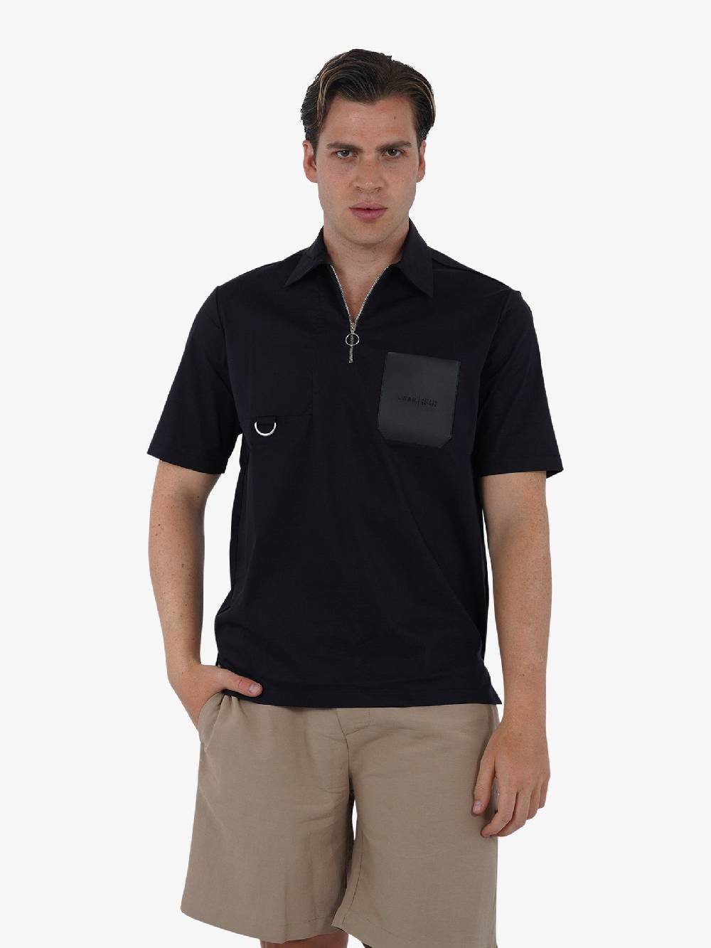 LOW BRAND Polo zip B231 popeline L1TSS246524 uomo cotone nero