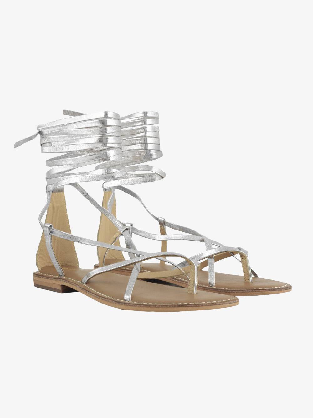 CB FUSION Sandali Bassi Argento Donna Con Lacci In Pelle