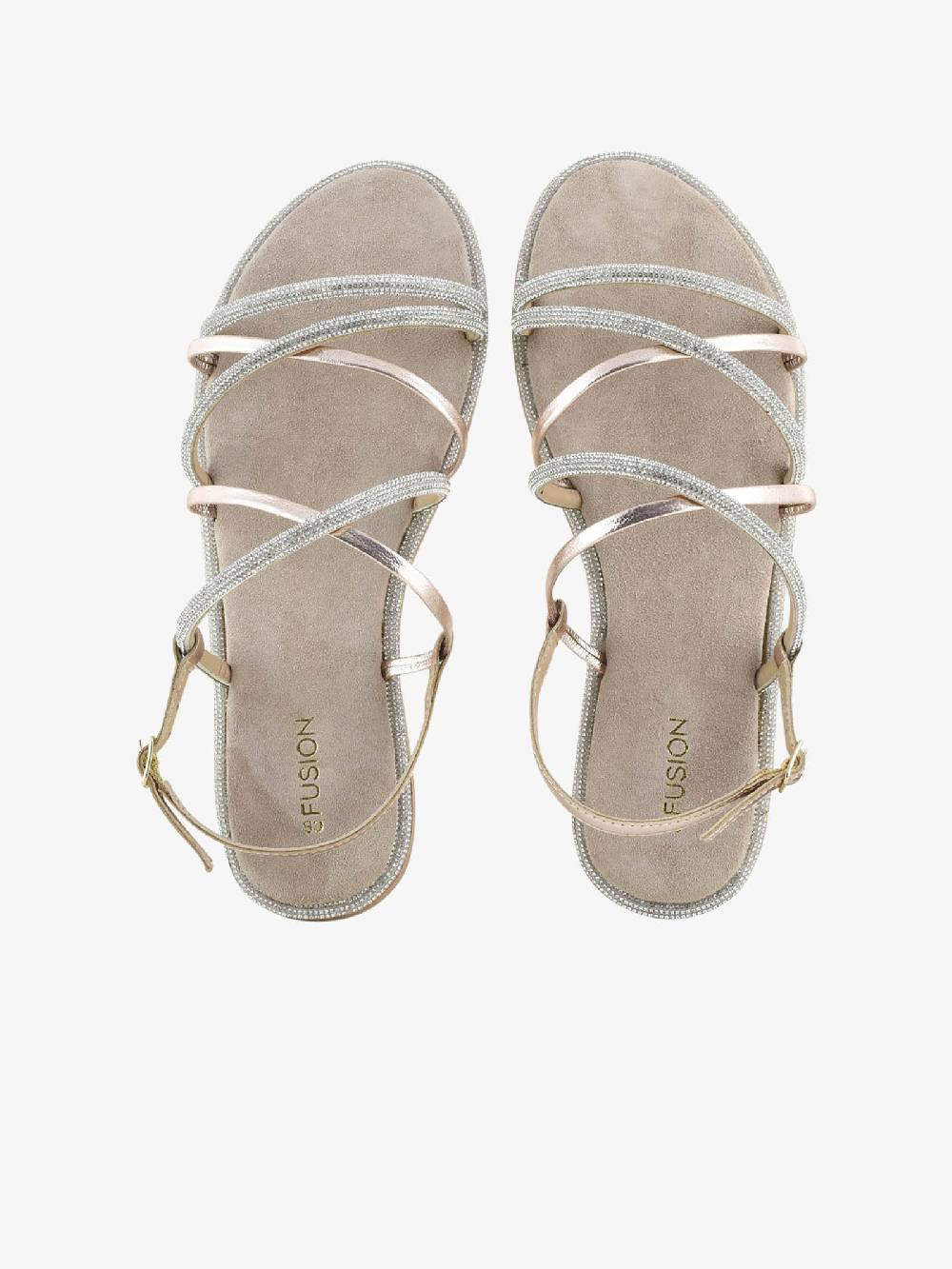 CB FUSION Sandali Bassi Con Cinturino Mix Con Strass CBF.R224007 Donna Pelle Beige