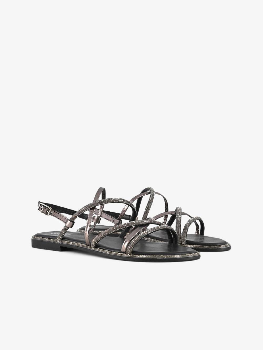 CB FUSION Sandali Bassi Con Cinturino Mix Con Strass CBF.R224007 Donna Pelle Grigio