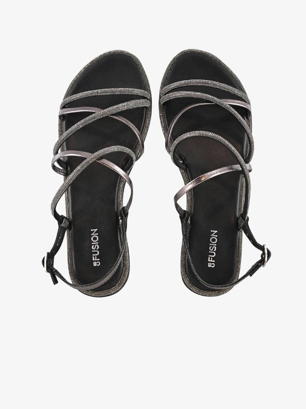 CB FUSION Sandali Bassi Con Cinturino Mix Con Strass CBF.R224007 Donna Pelle Grigio