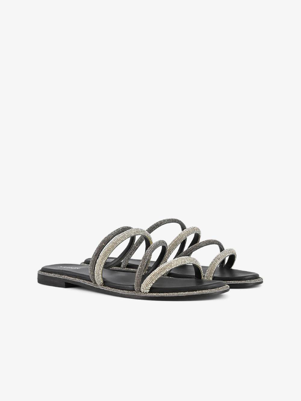 CB FUSION Sandali Bassi Con Fasce Strass CBF.R224010 Donna Pelle Grigio