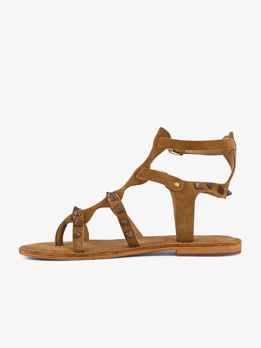 CB FUSION Sandali Bassi Gladiatore Borchie Piramidali CBF.R224001 Donna Pelle Marrone