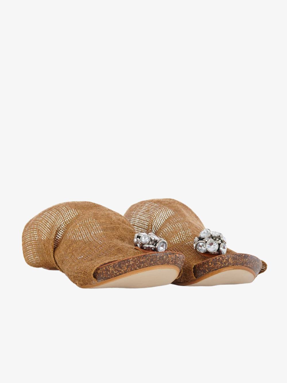 VINTAGE Sandali Bassi Infradito Donna Beige In Tessuto