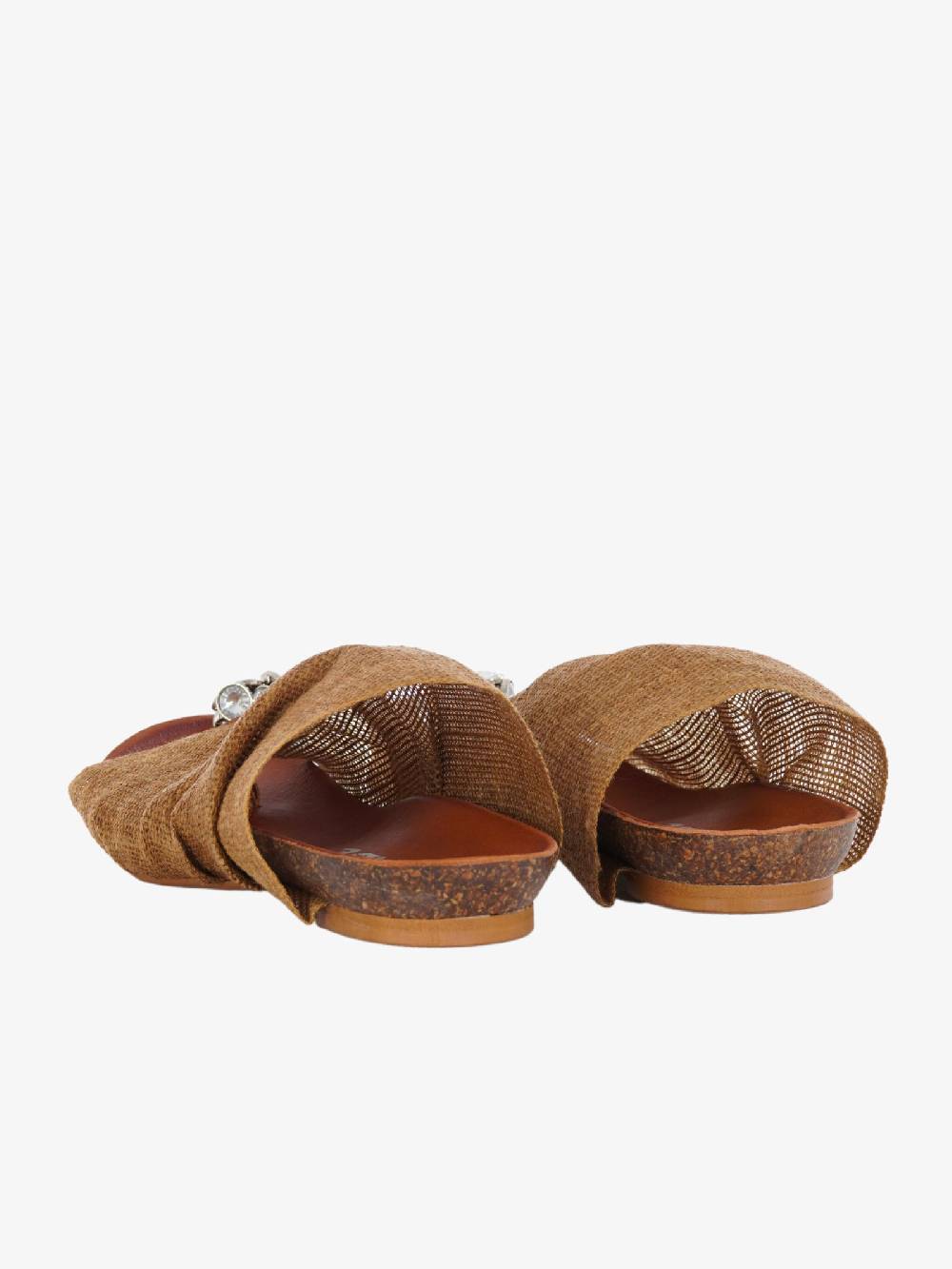 VINTAGE Sandali Bassi Infradito Donna Beige In Tessuto