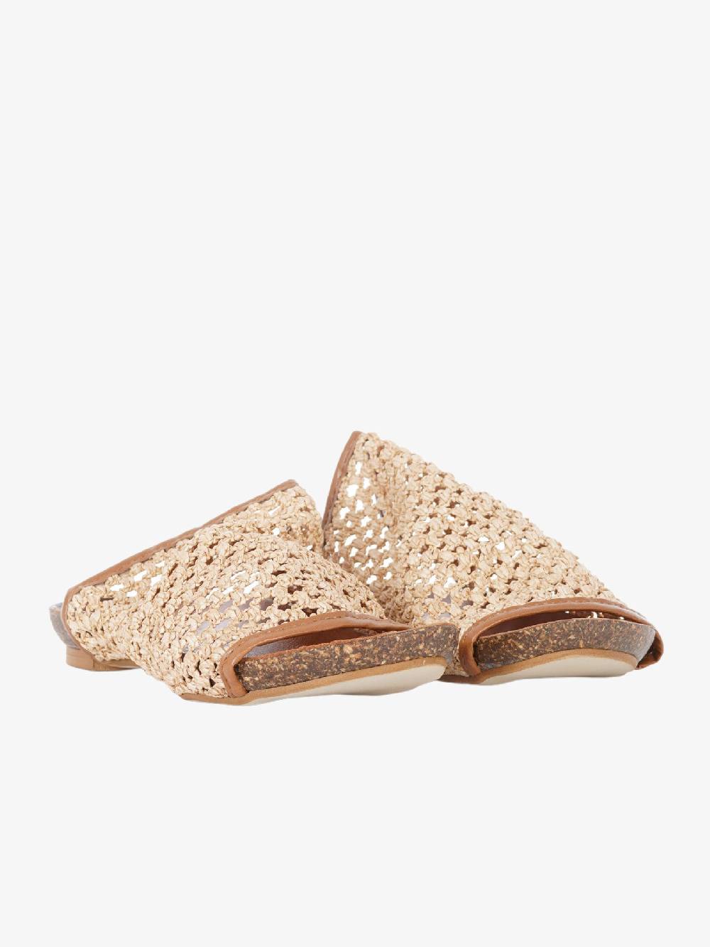 VINTAGE Sandali Bassi Infradito Donna In Rafia Naturale Beige