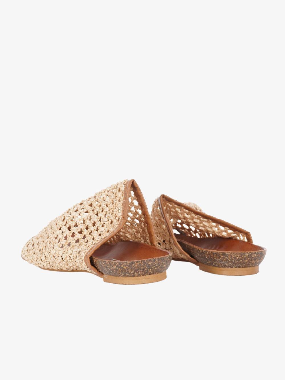 VINTAGE Sandali Bassi Infradito Donna In Rafia Naturale Beige