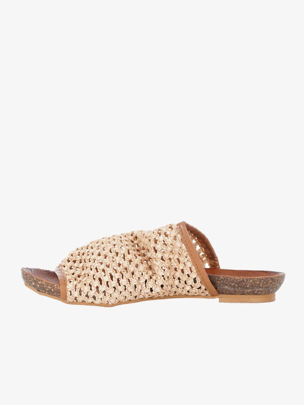 VINTAGE Sandali Bassi Infradito Donna In Rafia Naturale Beige