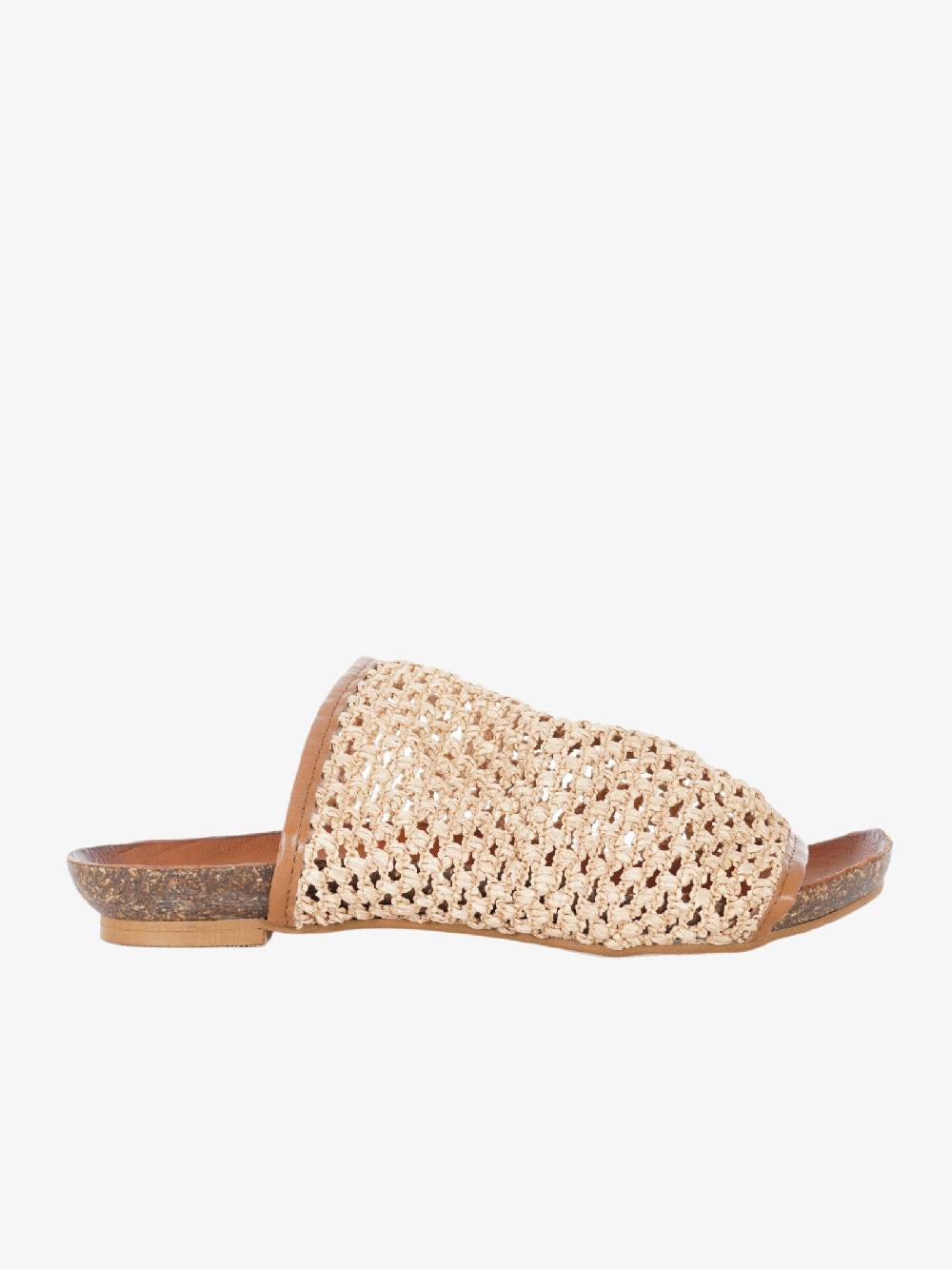 VINTAGE Sandali bassi infradito donna in rafia naturale beige