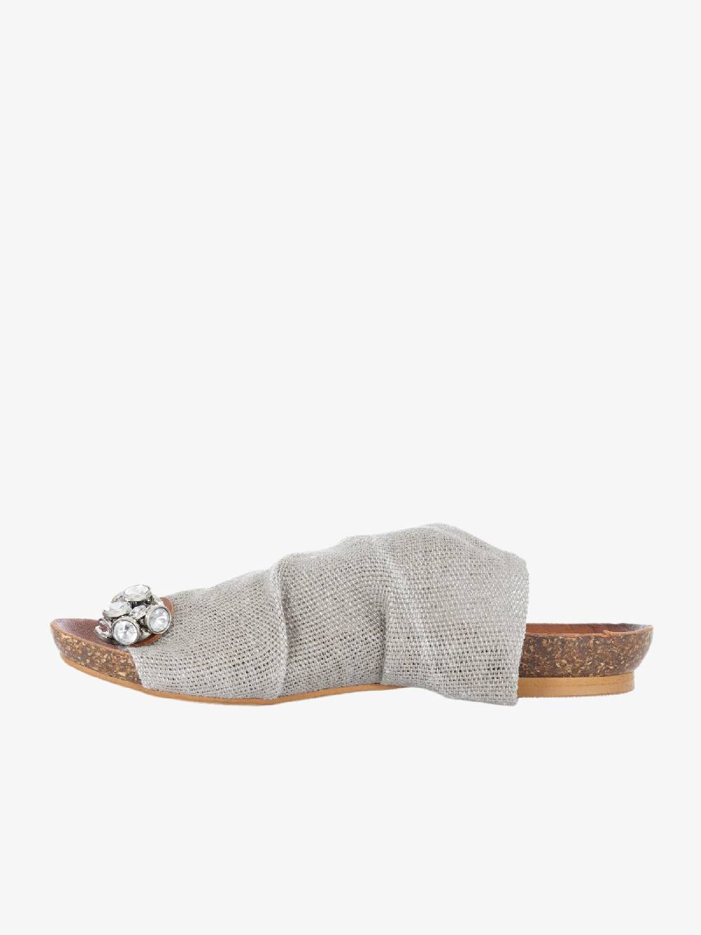 VINTAGE Sandali Bassi Infradito Donna In Tessuto Grigio