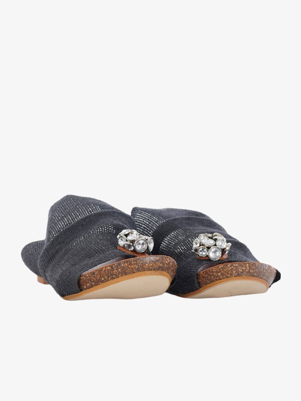 VINTAGE Sandali Bassi Infradito Donna Nero In Tessuto