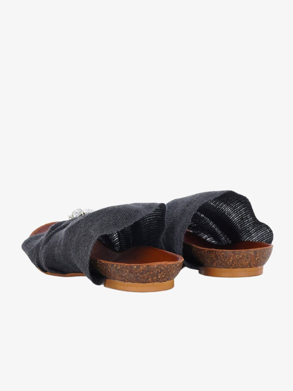 VINTAGE Sandali Bassi Infradito Donna Nero In Tessuto