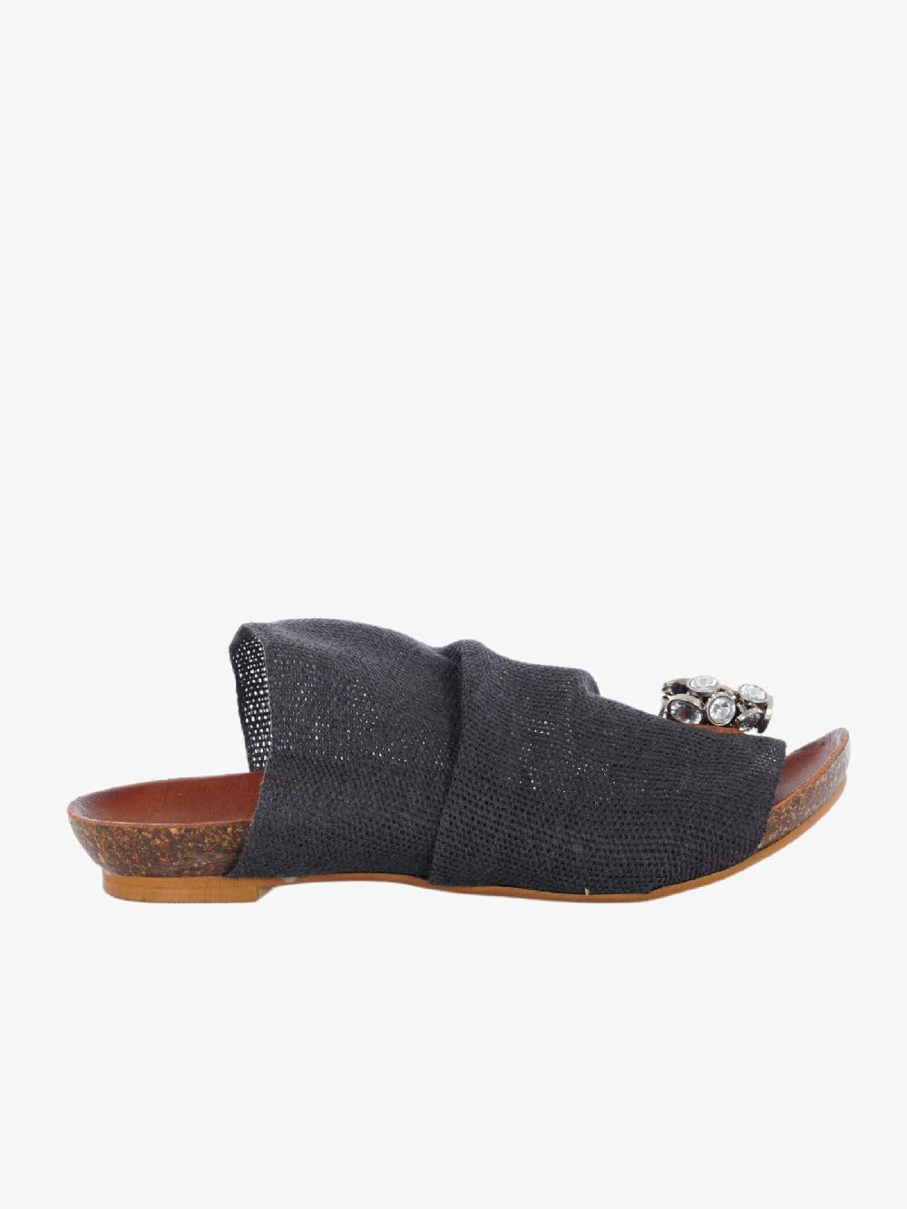 VINTAGE Sandali bassi infradito donna nero in tessuto