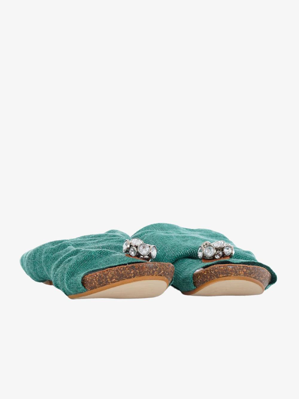 VINTAGE Sandali Bassi Infradito Donna Verde Petrolio In Tessuto