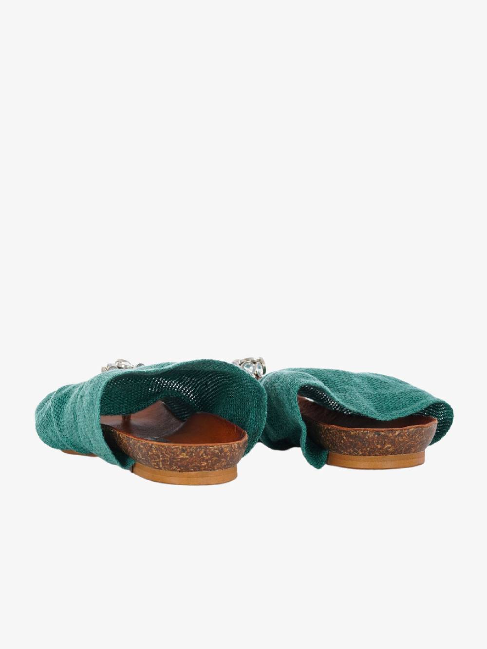 VINTAGE Sandali Bassi Infradito Donna Verde Petrolio In Tessuto