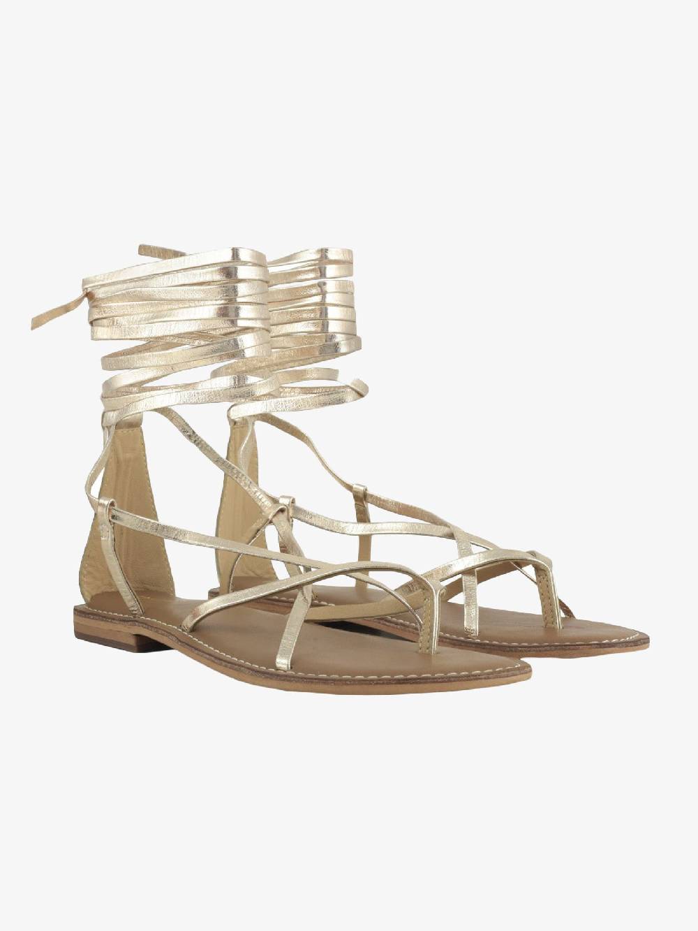 CB FUSION Sandali Bassi Oro Donna Con Lacci In Pelle