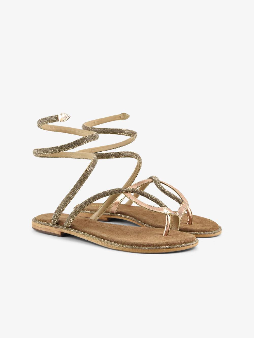 CB FUSION Sandali Bassi Wrap Up Con Strass CBF.R224019 Donna Pelle Oro