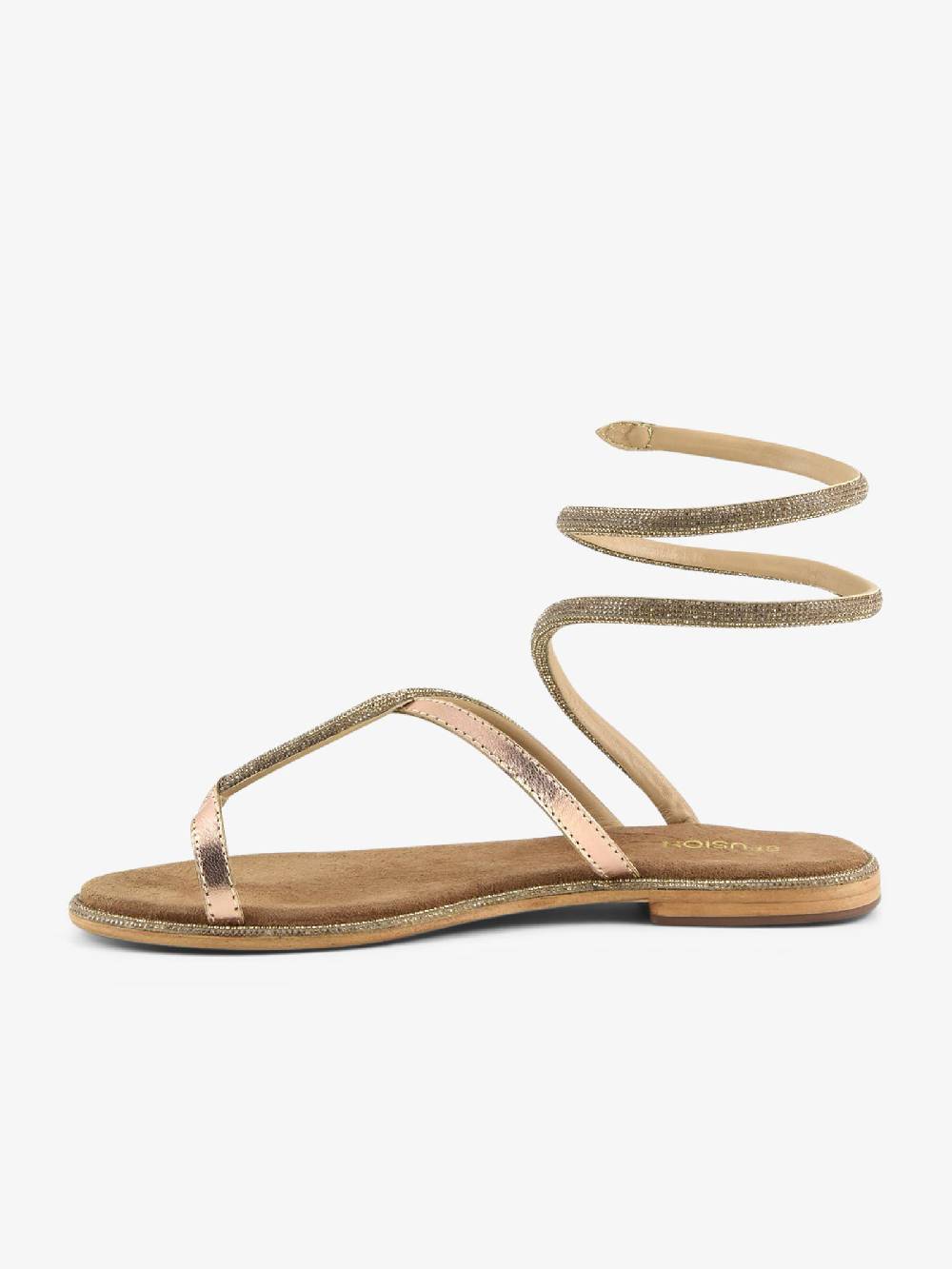 CB FUSION Sandali Bassi Wrap Up Con Strass CBF.R224019 Donna Pelle Oro