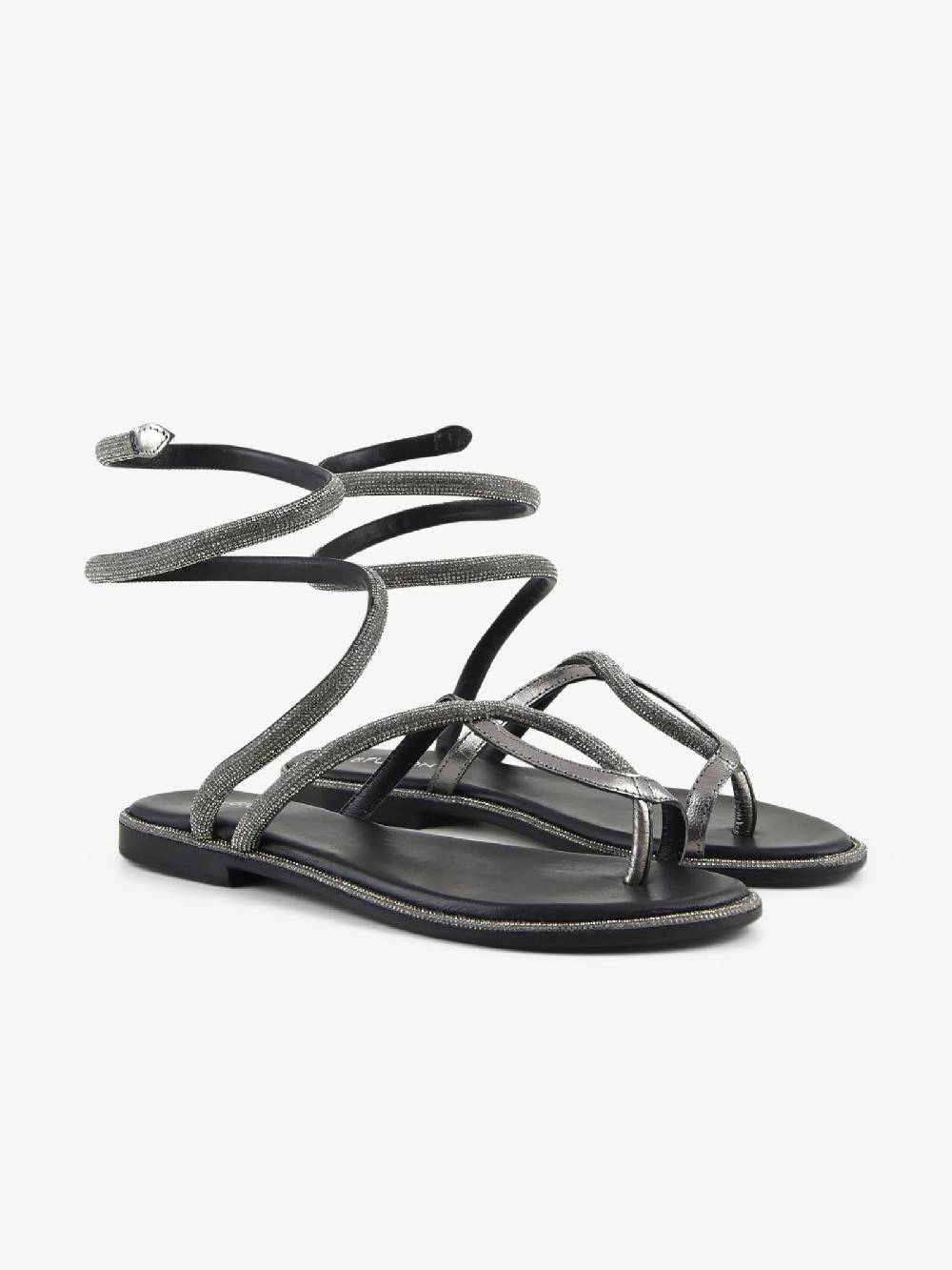 CB FUSION Sandali Bassi Wrap Up Con Strass CBF.R224019 Donna Pelle Grigio