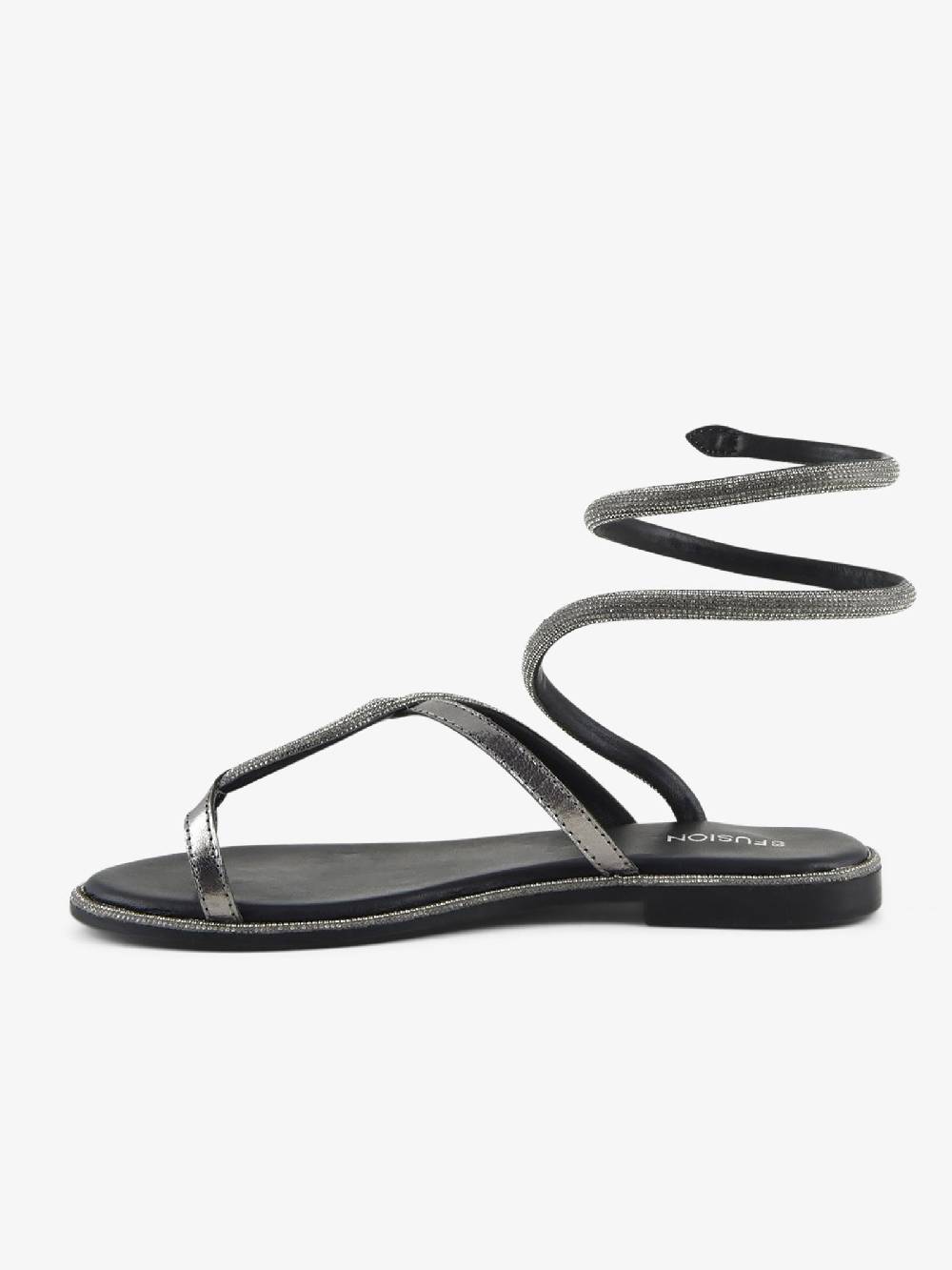 CB FUSION Sandali Bassi Wrap Up Con Strass CBF.R224019 Donna Pelle Grigio