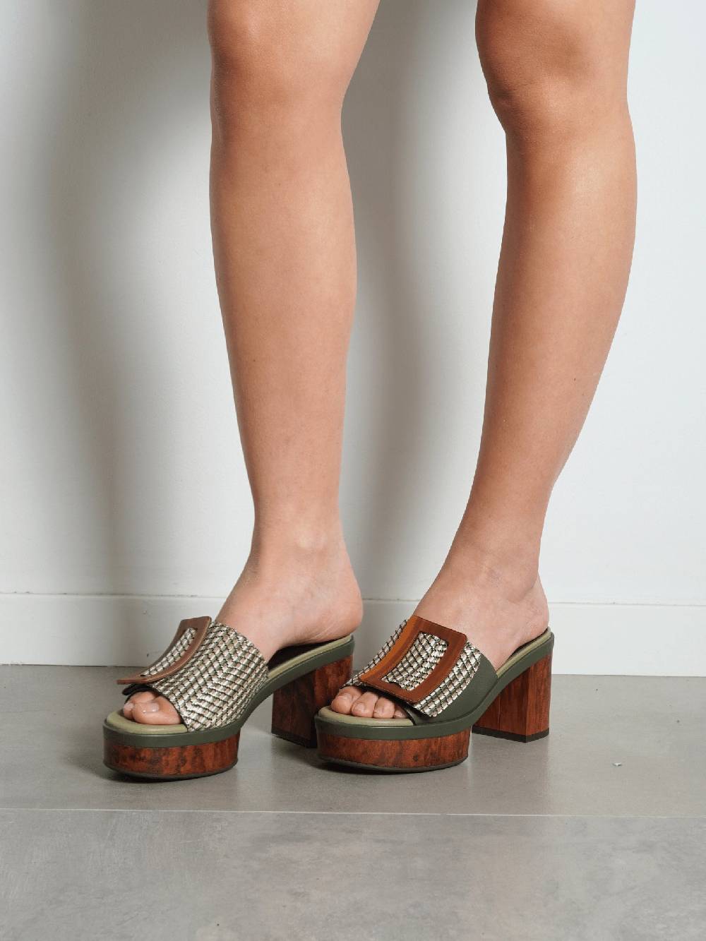 NOA HARMON Sandali Con Tacco Guadalupe 9669 Donna Rafia Verde