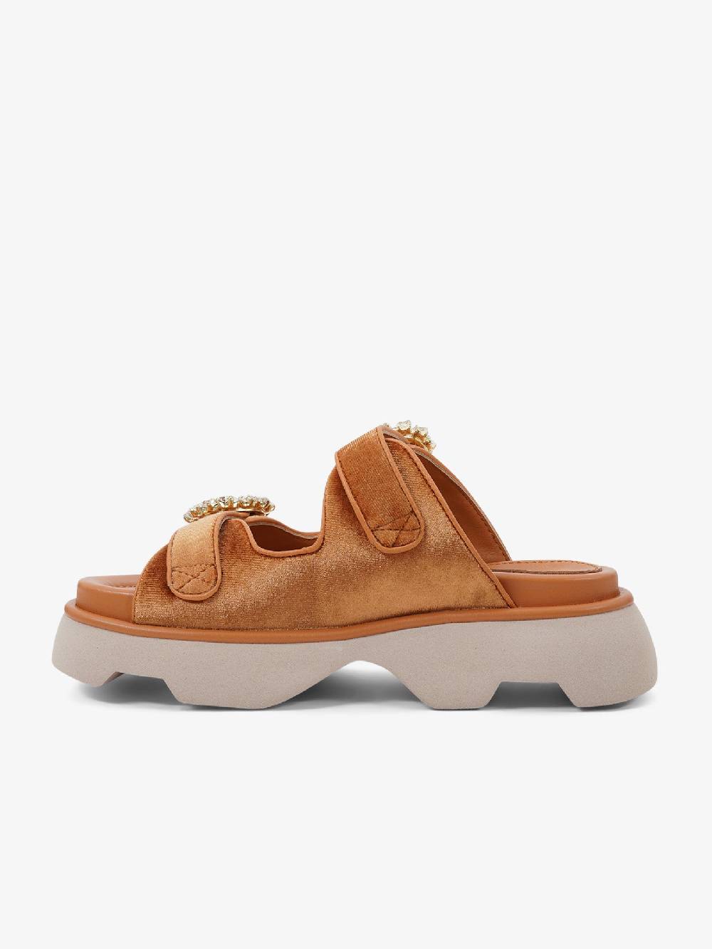 JEANNOT Sandali Con Zeppa RJ645 Donna Tessuto Marrone