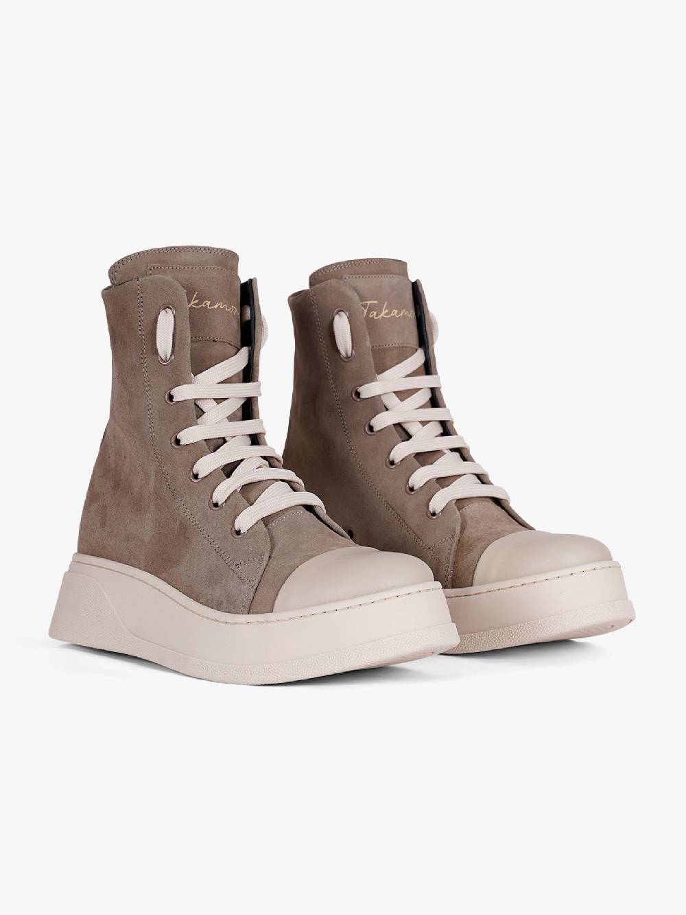 TAKAMORI Scarpe Stringate Alte Tokyo/U Uomo In Vero Camoscio Tortora