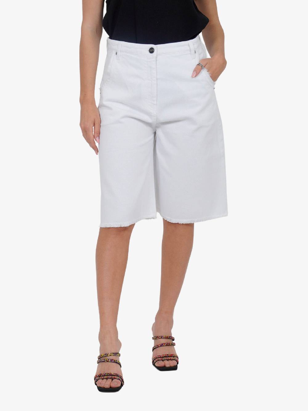SEMICOUTURE Shorts Lungo Donna In Denim Bianco