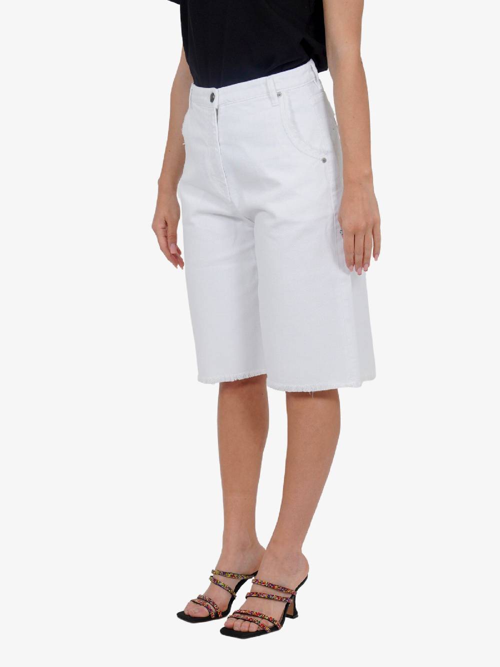 SEMICOUTURE Shorts Lungo Donna In Denim Bianco