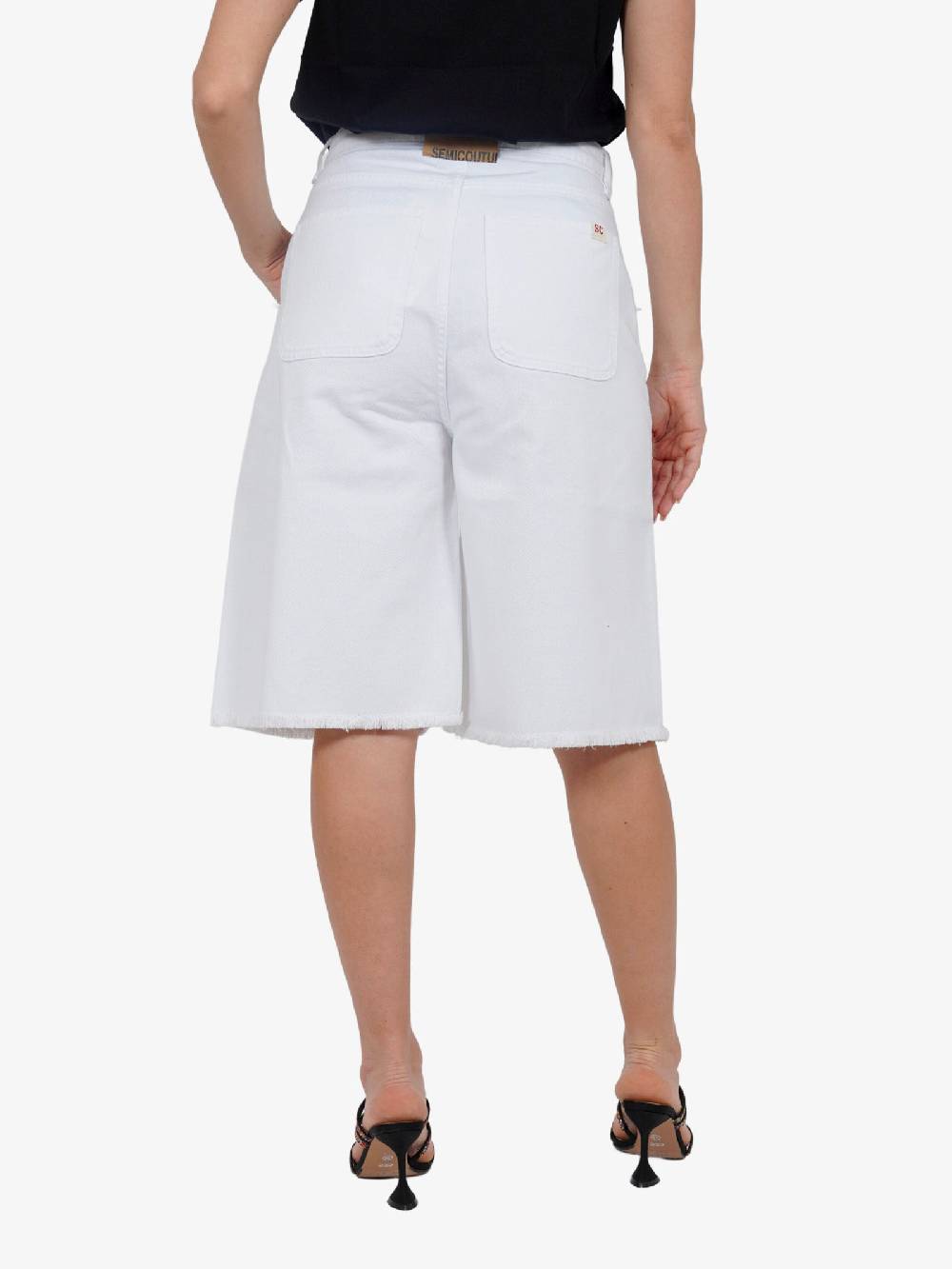 SEMICOUTURE Shorts Lungo Donna In Denim Bianco