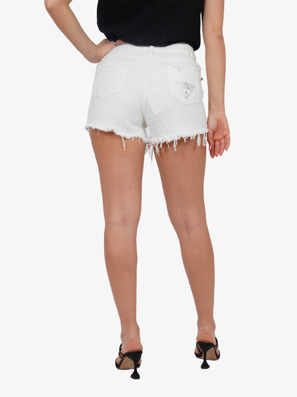 MARC ELLIS Shorts Donna In Denim Bianco Con Borchie