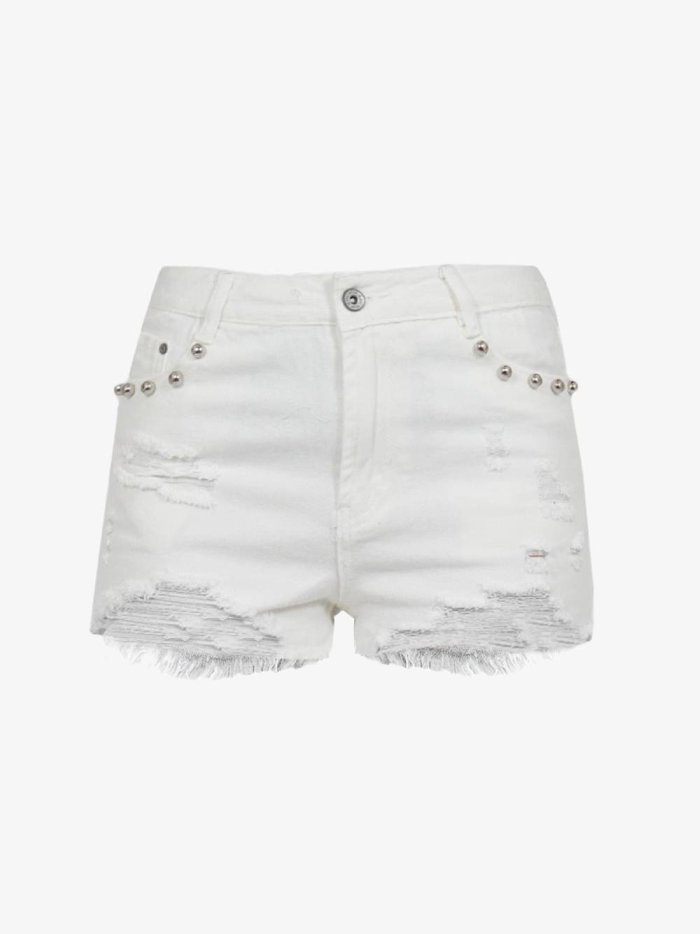 MARC ELLIS Shorts Donna In Denim Bianco Con Borchie