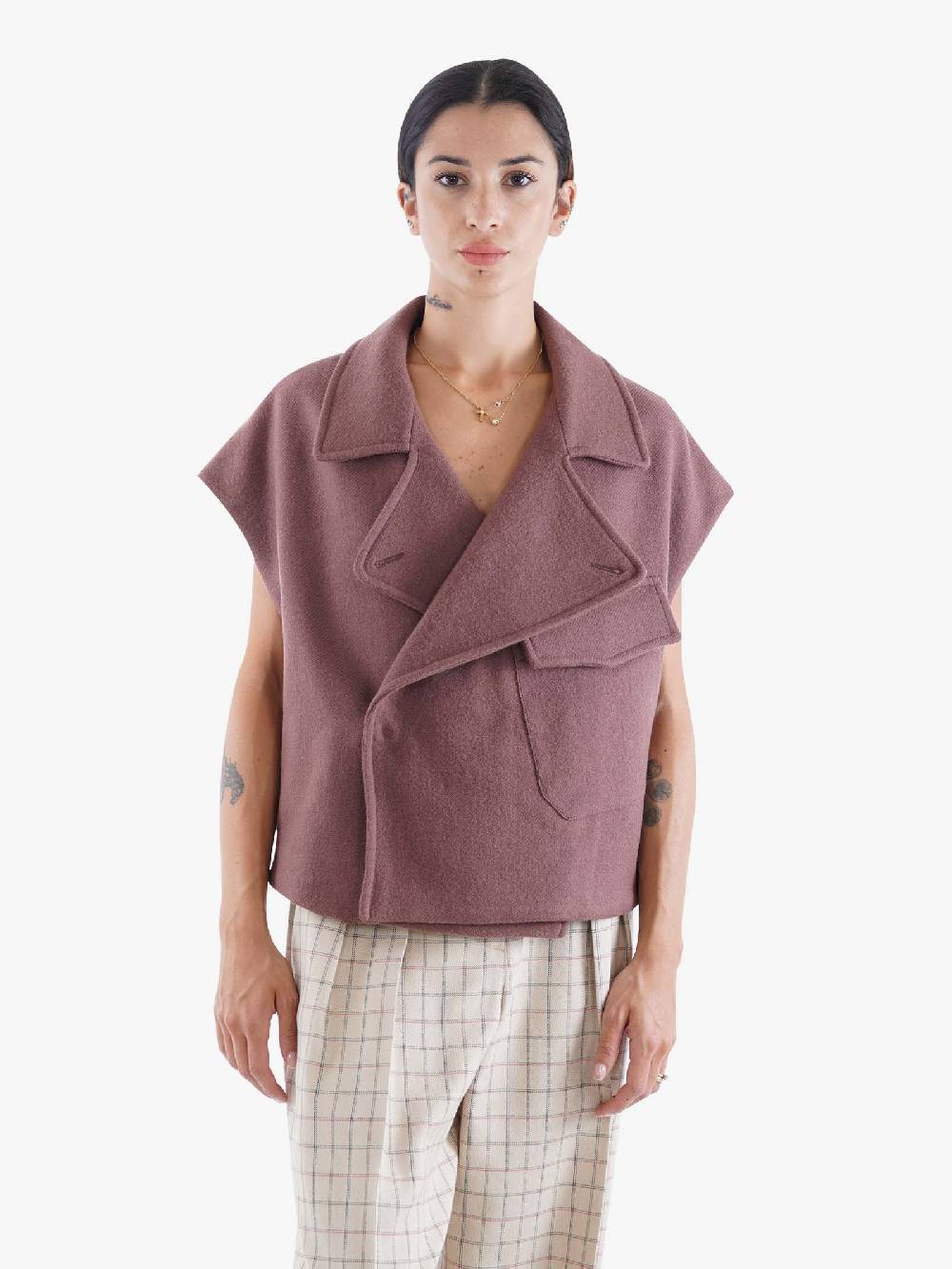 ALYSI Smanicato Imbottito Traditional Donna In Lana Cacao