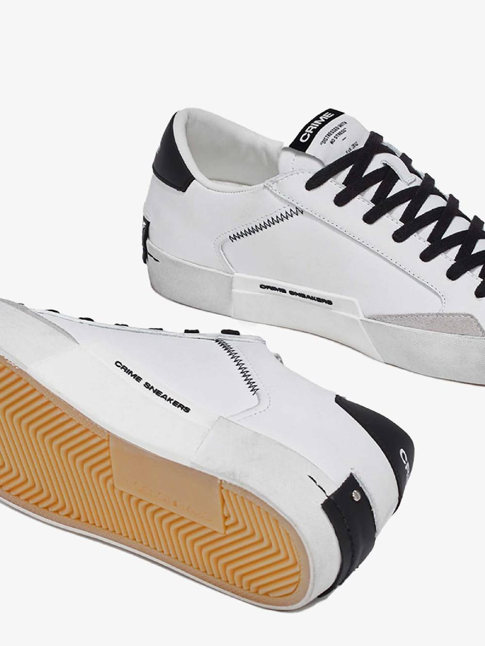 CRIME LONDON Sneaker Distressed Uomo In Pelle Bianco/nero