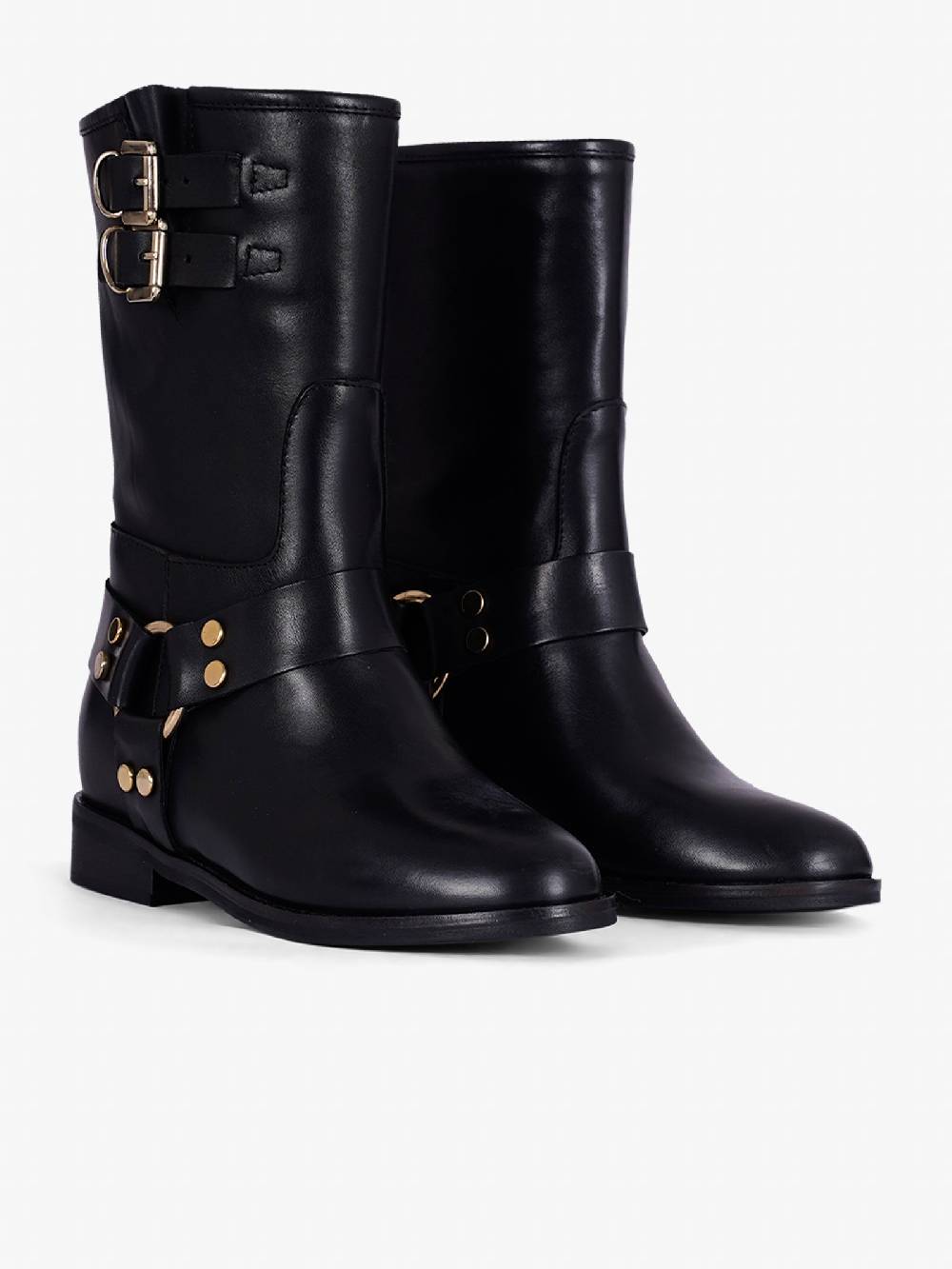 GISEL MOIRE Stivaletti Dover Donna In Pelle Di Vitello Con Fibbia Nero/oro