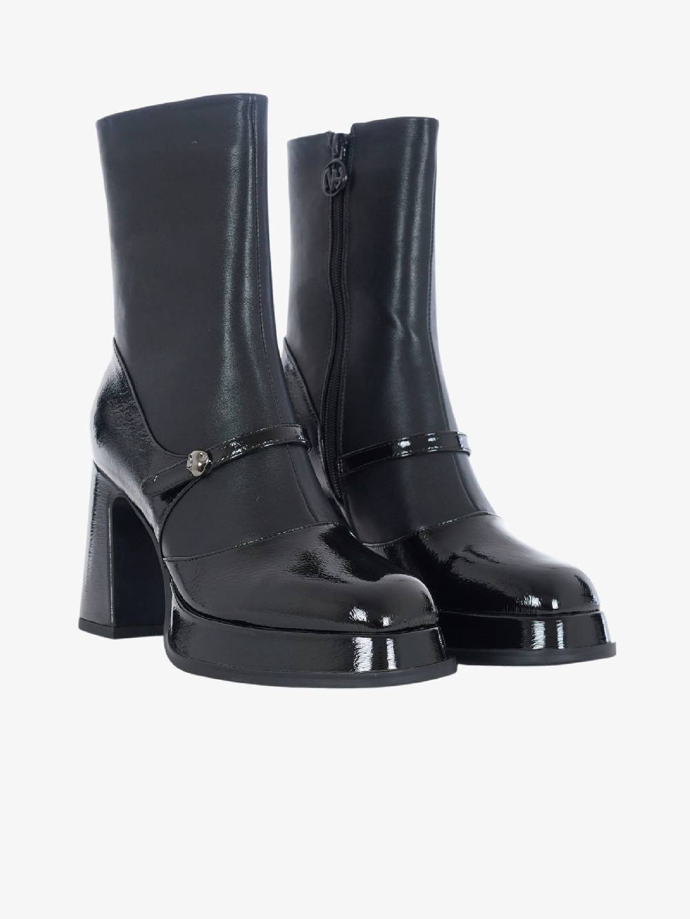 NOA HARMON Stivaletti In Vernice Julieta Donna Stretch Stile Mary Jane Nero