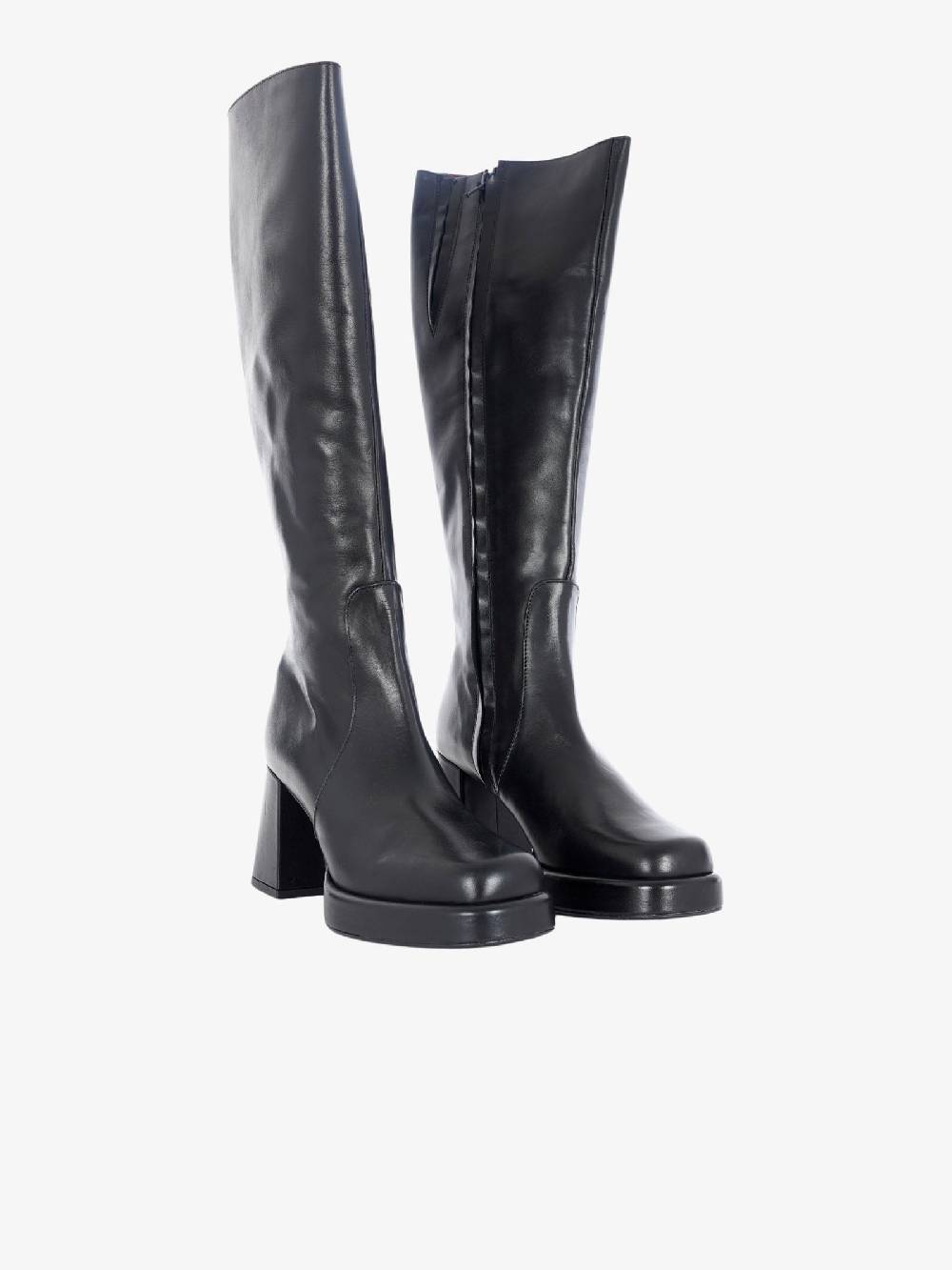 L'AMOUR Stivali Al Ginocchio 523 Con Plateau Donna In Pelle Nero