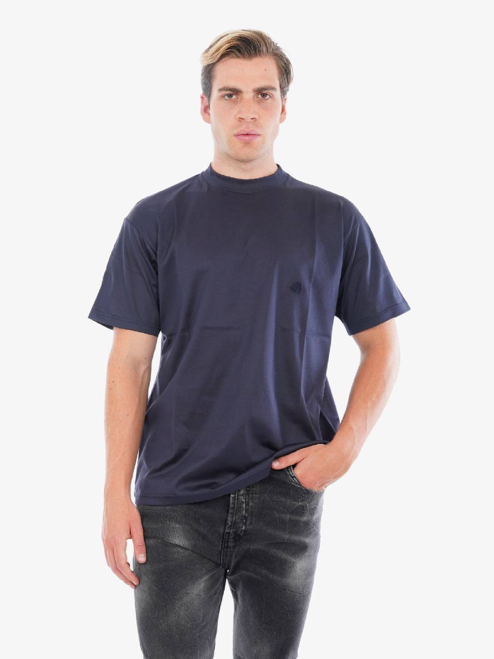 LOW BRAND T-shirt B150 Embroidery Rose In Jersy Di Cotone Uomo Blu