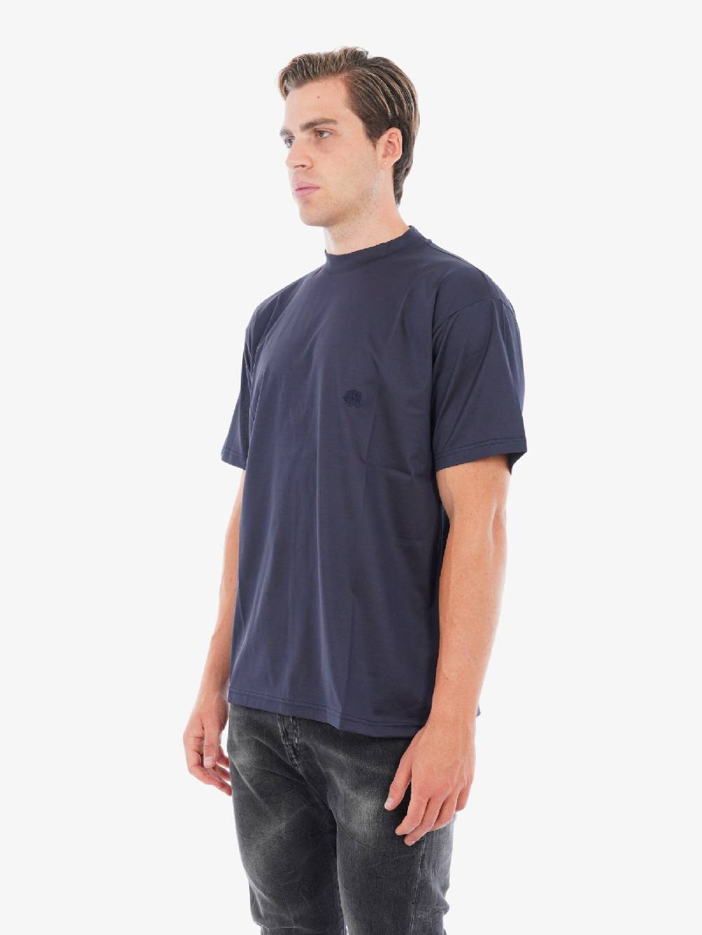 LOW BRAND T-shirt B150 Embroidery Rose In Jersy Di Cotone Uomo Blu