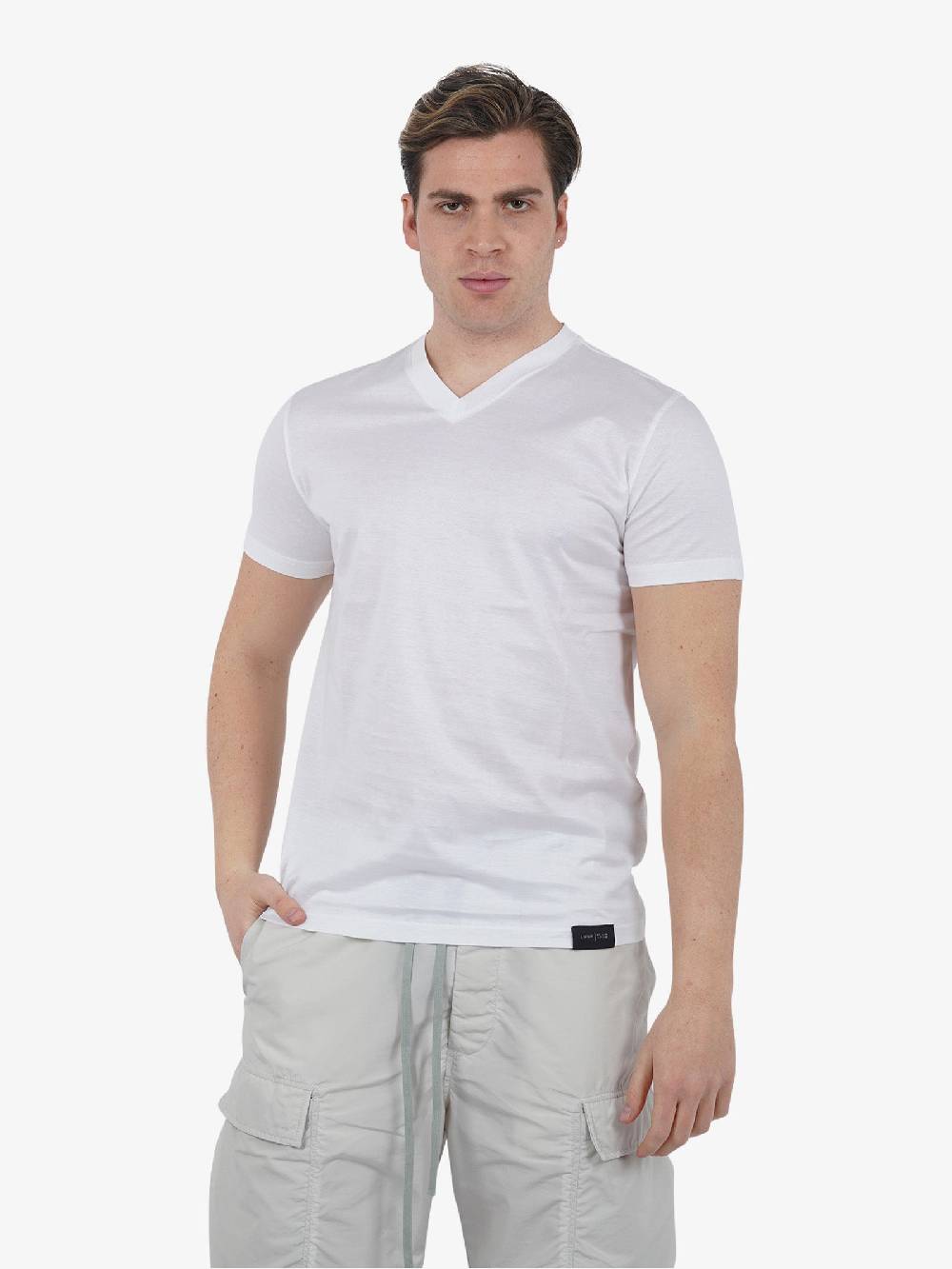 LOW BRAND T-shirt B210 V NECK filo di scozia L1TSS246508 uomo cotone bianco