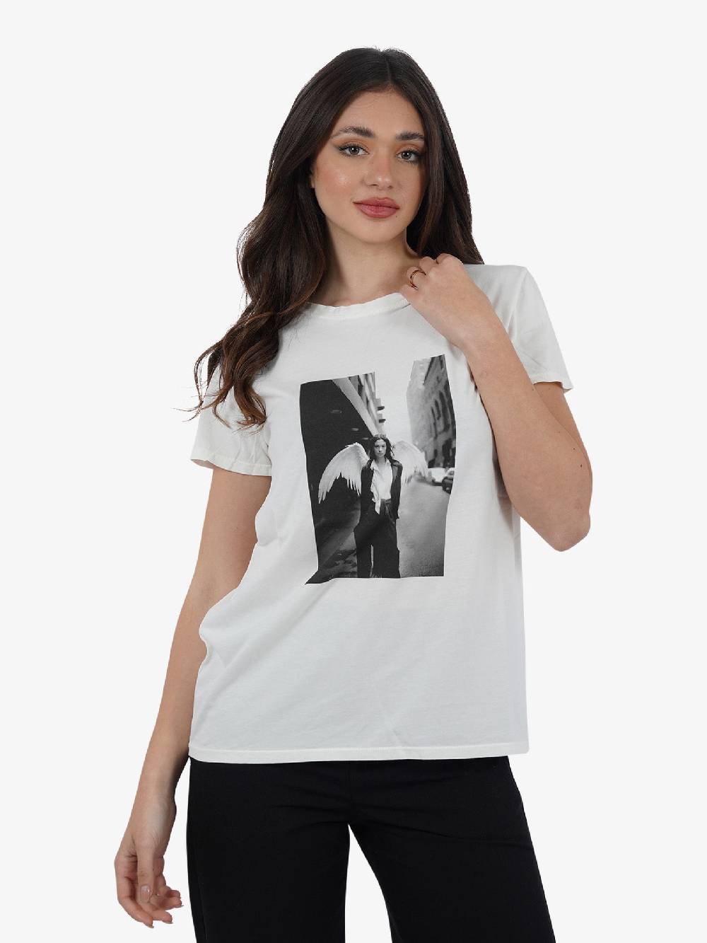 VICOLO T-shirt con stampa RB0414 donna cotone bianco