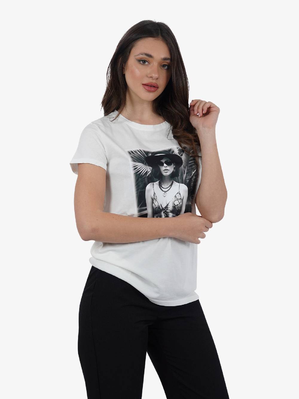 VICOLO T-shirt Con Stampa RB0546 Donna Cotone Bianco