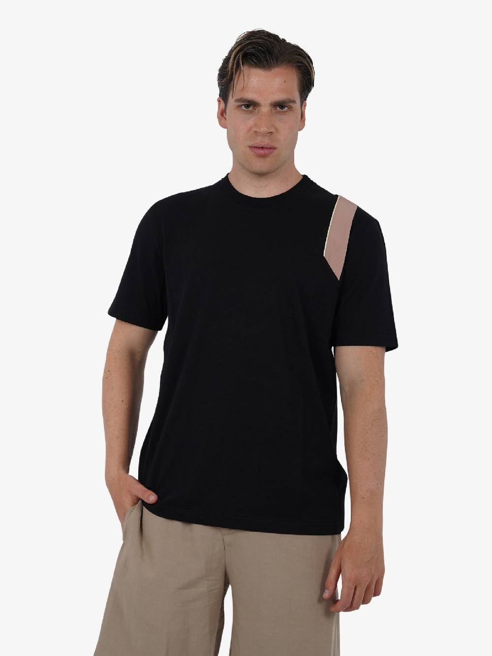 PRET A PORTER T-shirt con stampa sulla spalla M9M2699 uomo cotone nero