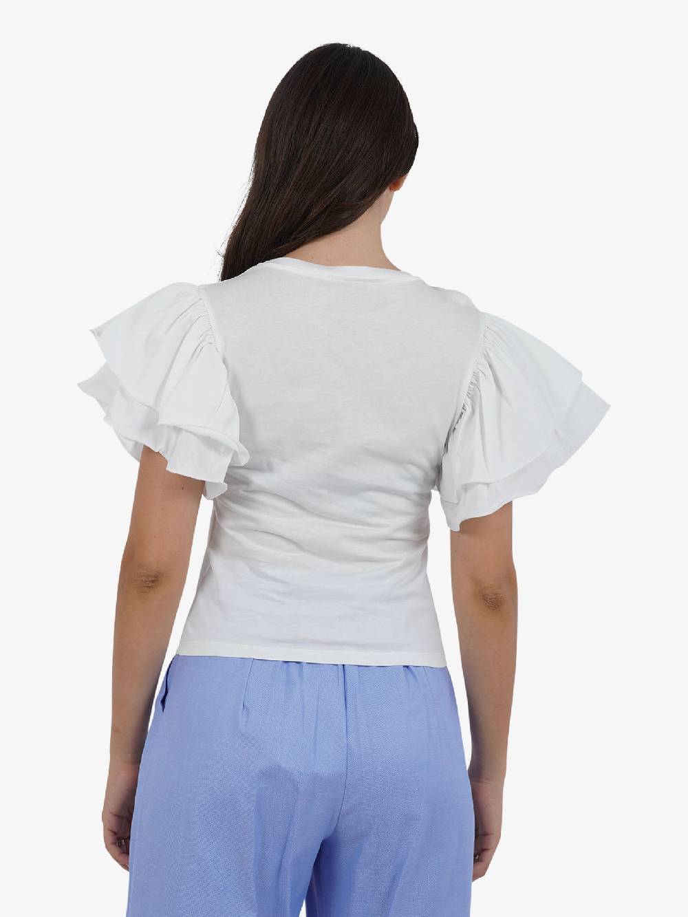 HAVE ONE T-shirt Con Volant TMI-L013 Donna Cotone Bianco