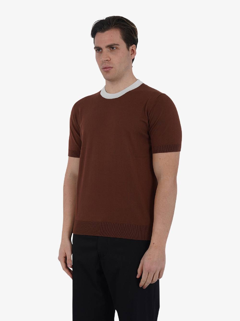 PAOLO PECORA T-shirt Girocollo A017F100 Uomo Cotone Marrone