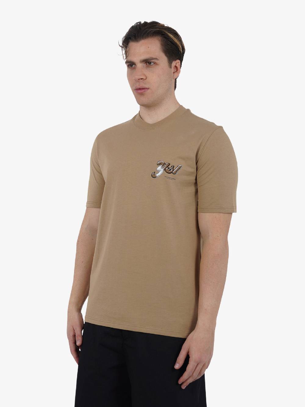 YES LONDON T-shirt Girocollo Con Stampa XM4102 Uomo Cotone Beige