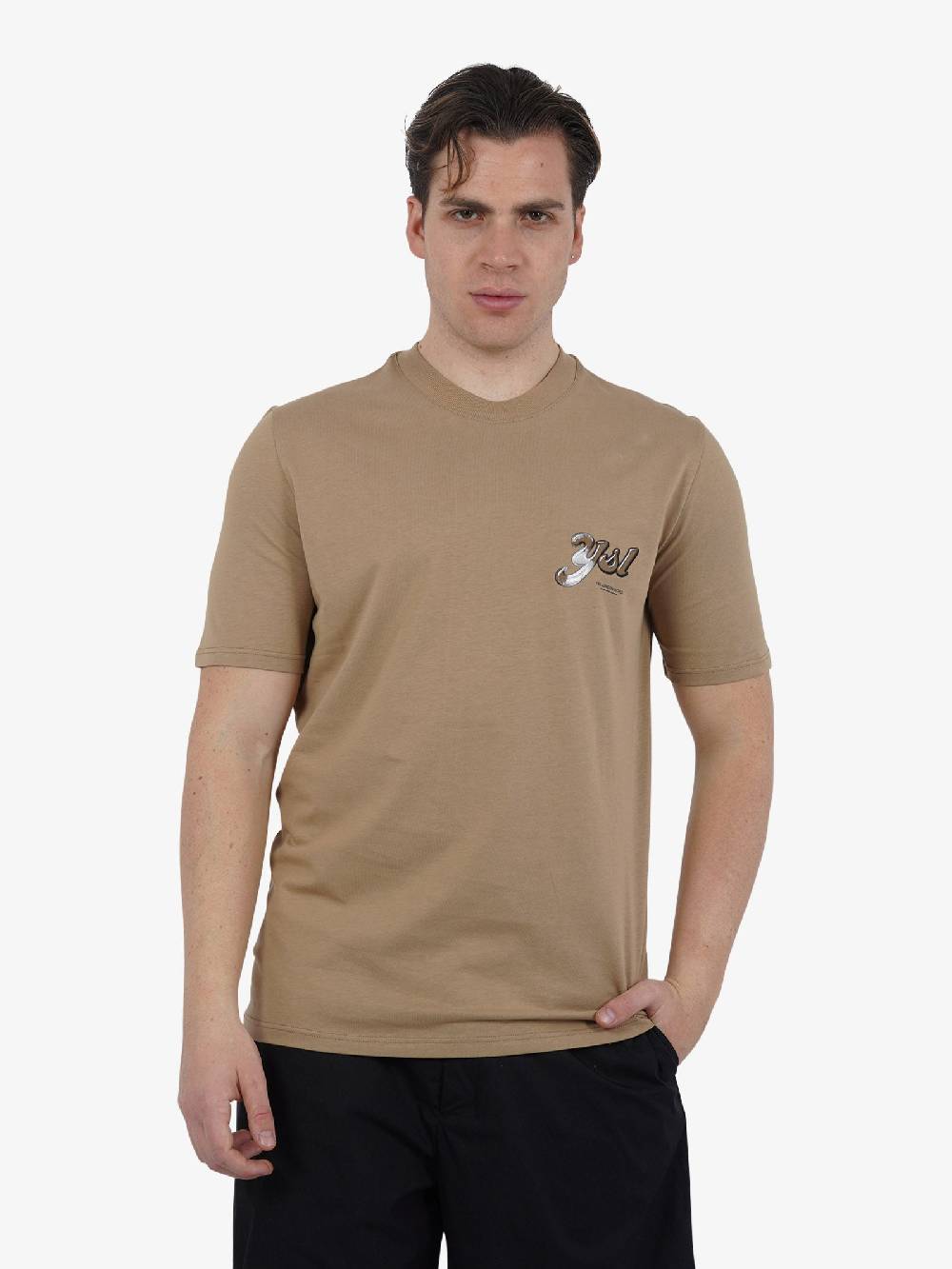 YES LONDON T-shirt girocollo con stampa XM4102 uomo cotone beige