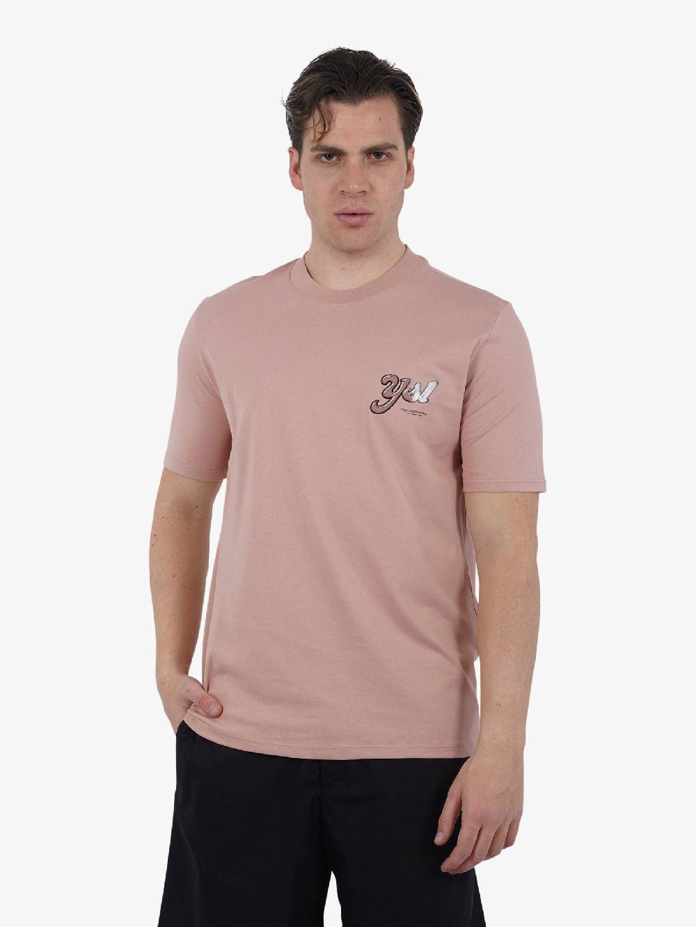 YES LONDON T-shirt girocollo con stampa XM4102 uomo cotone rosa